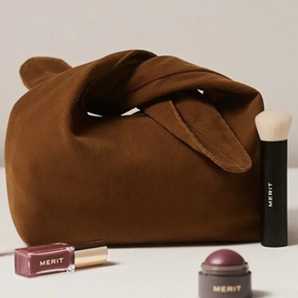 MERIT Signature Bag Brown Corduroy Knotted Cosmetic Makeup Pouch Knot Bag Beauty
